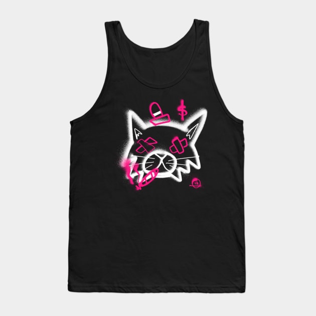 Graffiti Cat Street Wear Pink Mood Signs Monday Mood Cat with Plasters Tank Top by Horisondesignz